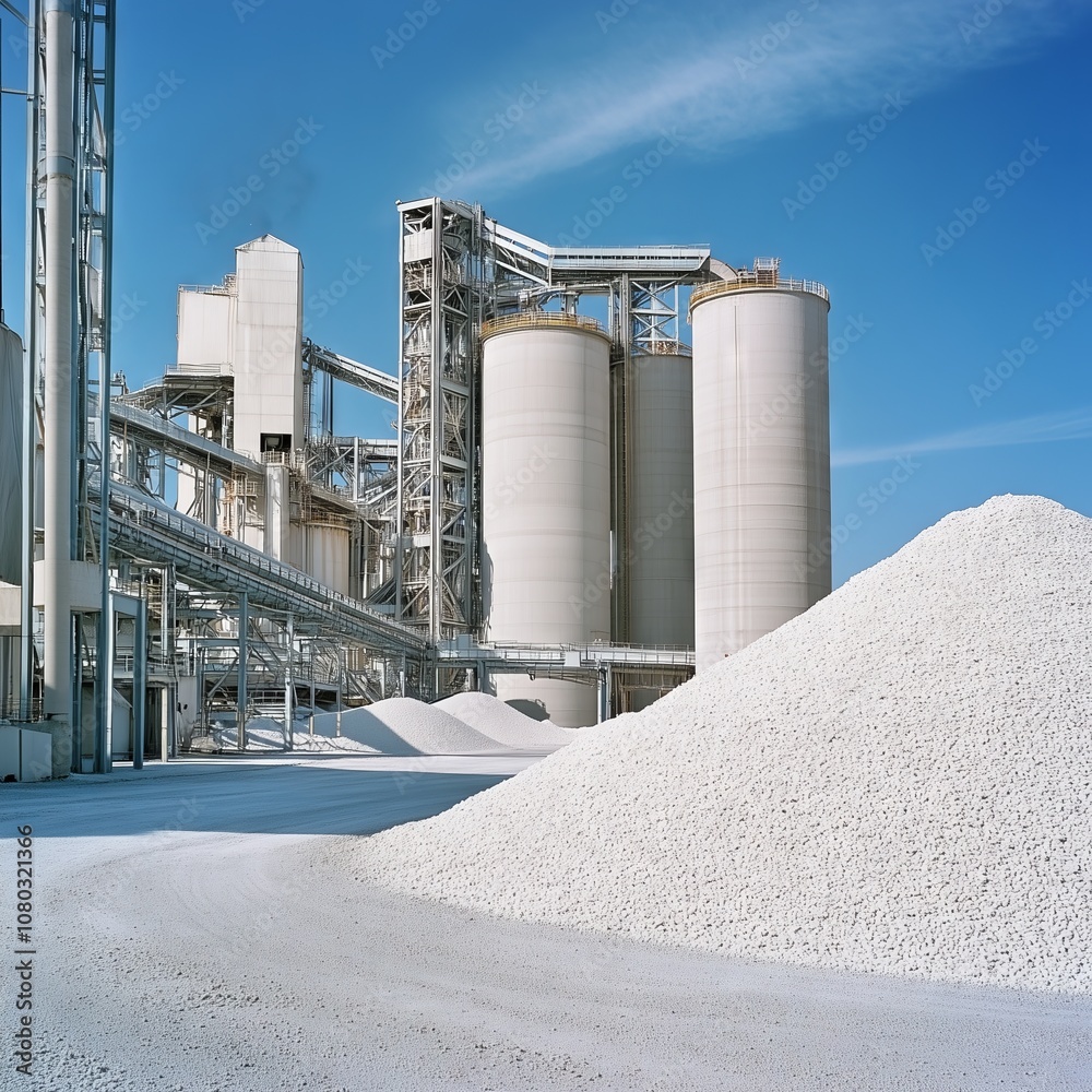 Obraz premium Cement factory processing minerals on a sunny day