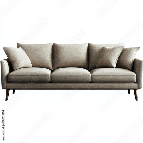 Modern gray sofa with soft cushions in interior	