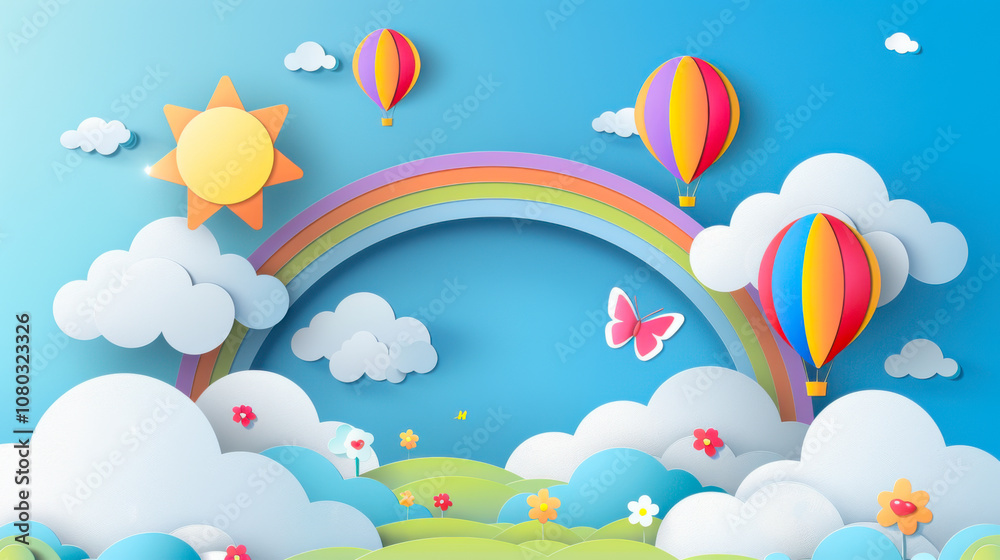 Naklejka premium Beautiful fluffy clouds on blue sky background with summer sun