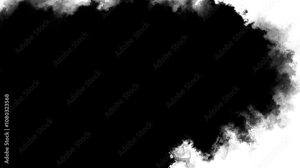 Ink transition splatter in water black watercolor ink drops background, ink effect, transparent, chamber, isolated, circle flow expand, ink splatter, brush stroke, fluid art, overlay, alpha 4K
