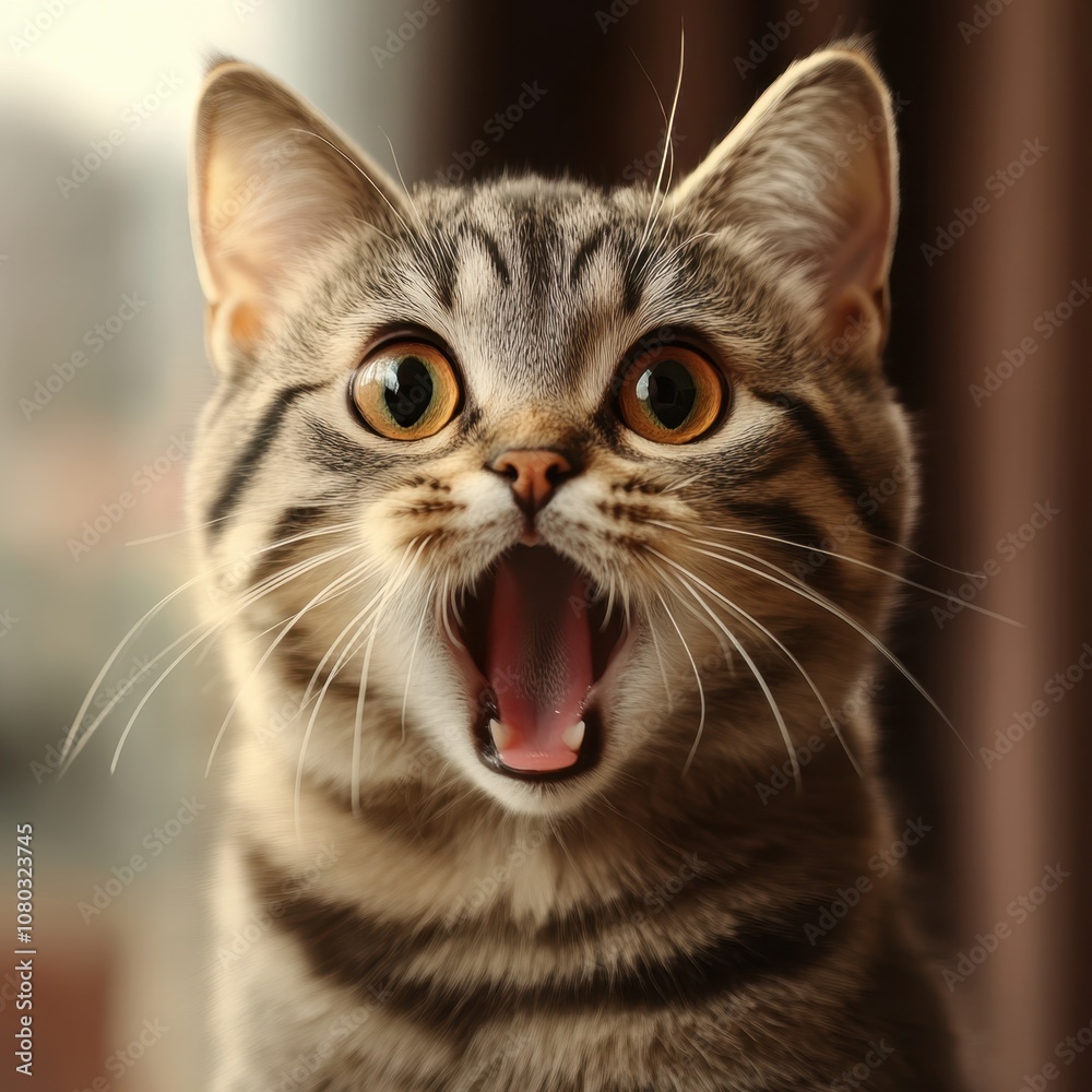 Surprised tabby cat close-up	