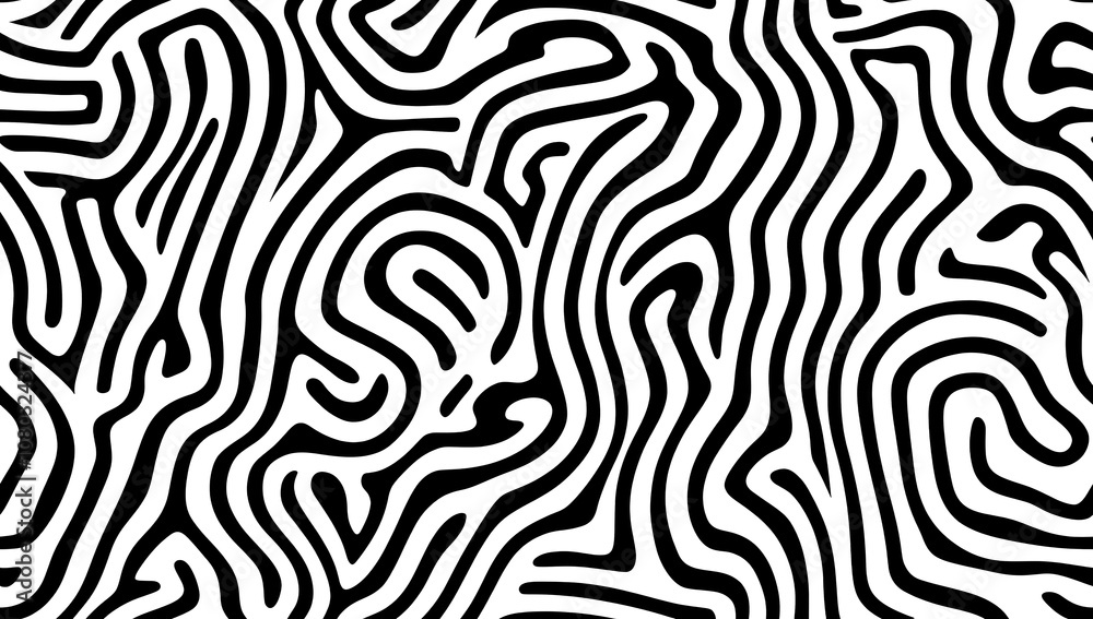 Obraz premium Black and white abstract pattern with wavy lines and swirls as seamless background