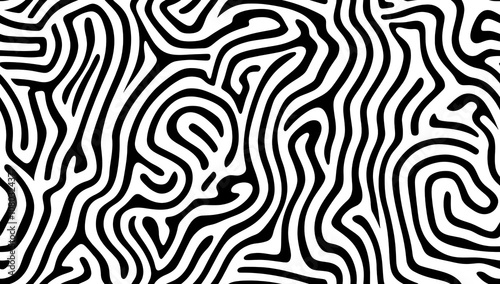 Black and white abstract pattern with wavy lines and swirls as seamless background