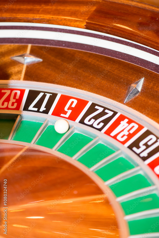 Close-up image of a roulette wheel and ball Close-up image of a roulette wheel and ball