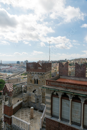 Genova harbour seen from D'Albertis castle, Genova, Italy photo