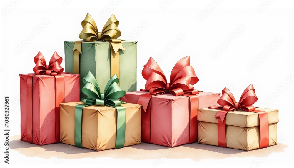 Stylish Christmas gift boxes in pastel colors with decorative bows on a light background Stylish Christmas gift boxes in pastel colors with decorative bows on a light background