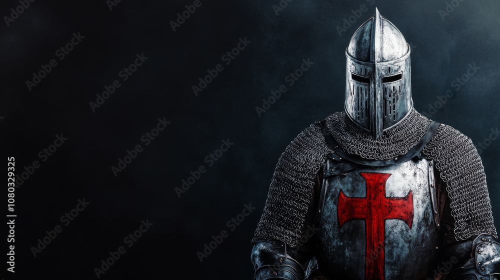 Naklejka premium crusader soldier on black background, ai generated
