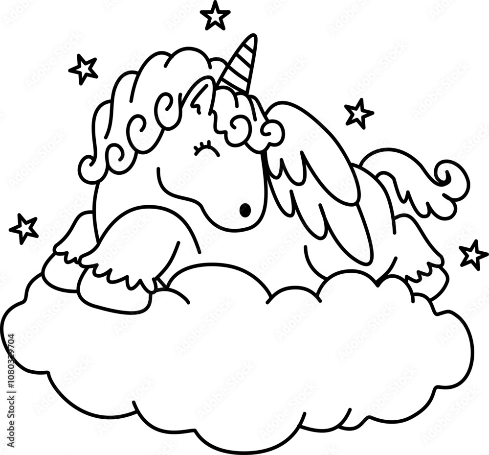 Fototapeta premium Hand drawn outline cute unicorn cartoon doodle 