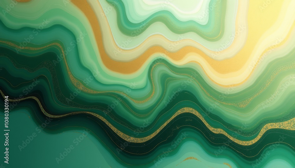 Abstract green and gold background with wavy patterns and textures Abstract green and gold background with wavy patterns and textures
