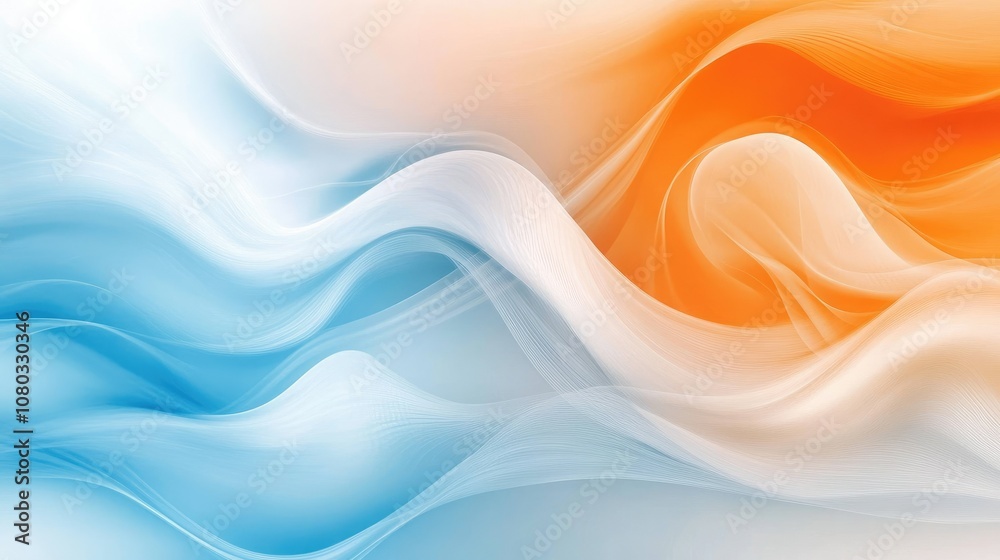 Fototapeta premium Abstract Fluid Waves of Orange and Blue Flowing Together in a Sublime Composition, Creating a Serene and Dynamic Visual Harmony for Creative Projects