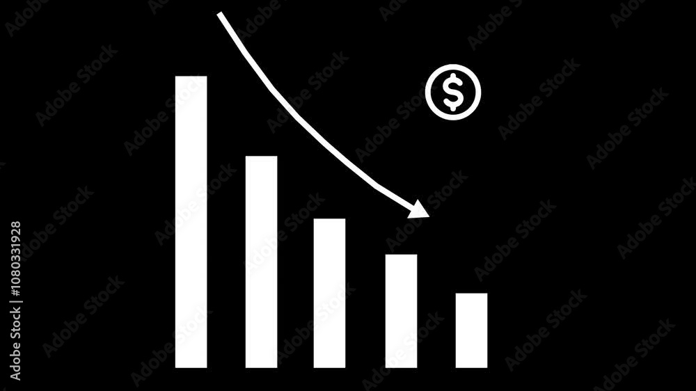 Declining Bar Chart with Dollar Symbol – Financial Loss or Economic Downtrend Icon Declining Bar Chart with Dollar Symbol – Financial Loss or Economic Downtrend Icon