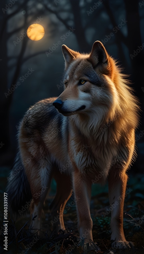 A fantasy wolf with an ethereal aura that is translucent and glows gold against a gloomy, dark background that inspires dread A fantasy wolf with an ethereal aura that is translucent and glows gold against a gloomy, dark background that inspires dread