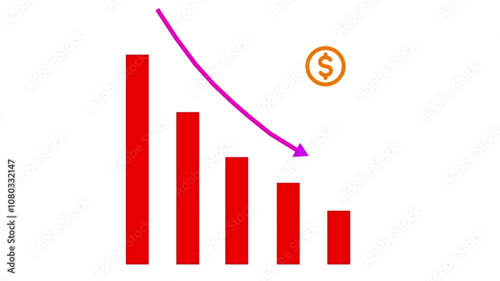 Declining Bar Chart with Dollar Symbol – Financial Loss or Economic Downtrend Icon Declining Bar Chart with Dollar Symbol – Financial Loss or Economic Downtrend Icon