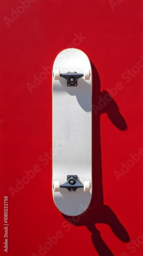 White Skateboard on a Red Wall with Shadow