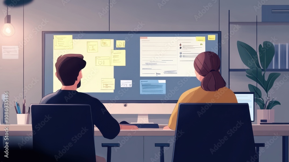 Man brainstorming on large screen Man brainstorming on large screen