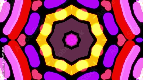Abstract Kaleidoscope Pattern with Red, Pink, and Purple Shapes