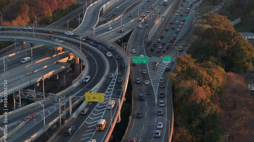 Aerial view of a multiple lane highway in Brooklyn