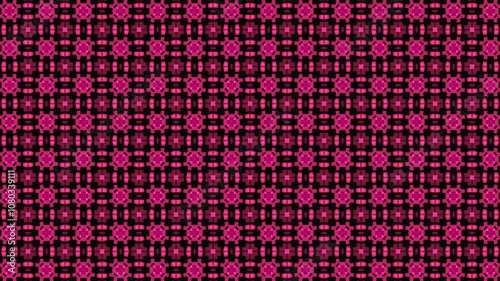 Repeating Geometric Pattern of Pink and White Crosses on Black Background