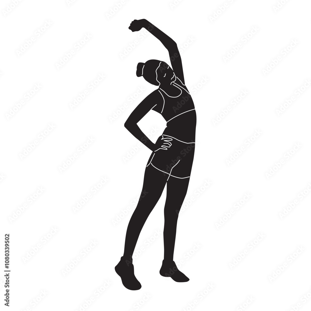 Vector silhouette of a girl doing aerobic exercise icon vector, woman warm up pose Vector silhouette of a girl doing aerobic exercise icon vector, woman warm up pose