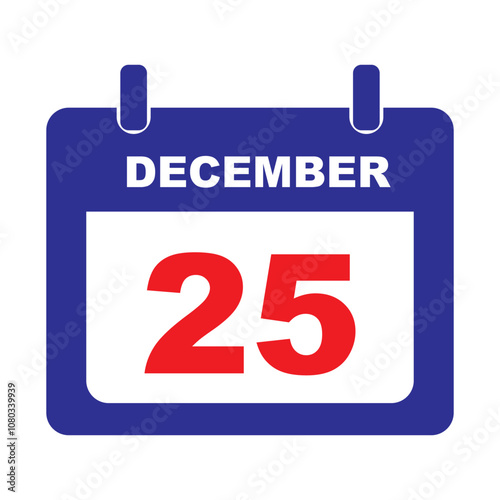 25 December Calendar Icon. isolated on white background. Vector Illustration, EPS 10