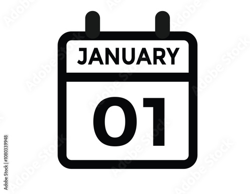 January 1 Calendar Day or Calender Date for Deadlines or Appointment. calendar date icon on white background