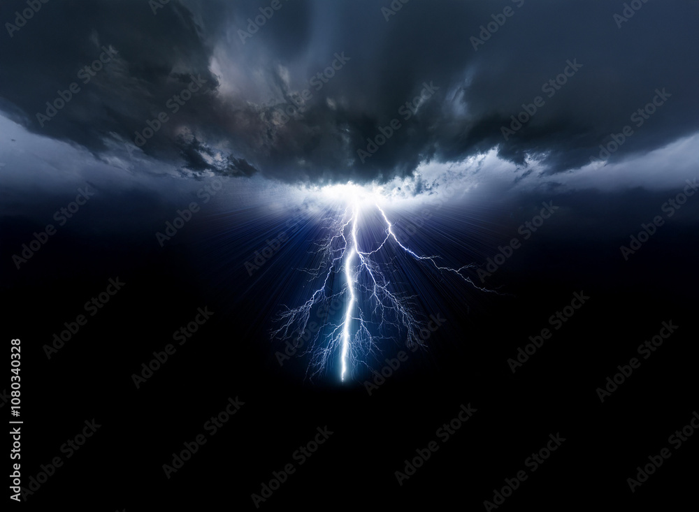 A single bolt of lightning pierces through a dark sky, illuminating the storm clouds above. A single bolt of lightning pierces through a dark sky, illuminating the storm clouds above.