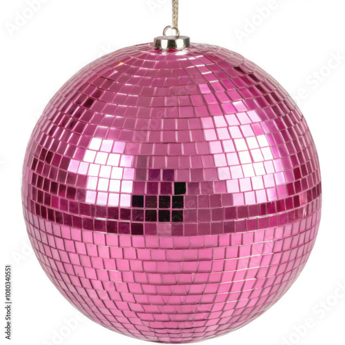 A pink disco mirror ball isolated on the transparent background, png
