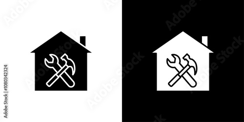 House with wrench repair icon Outline sign symbol set photo