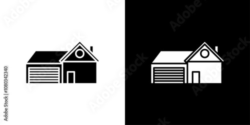 house with garage icon Outline sign symbol set