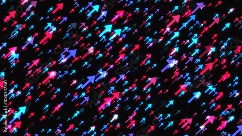 Abstract Pattern of Glowing Pink and Blue Arrows on Black Background