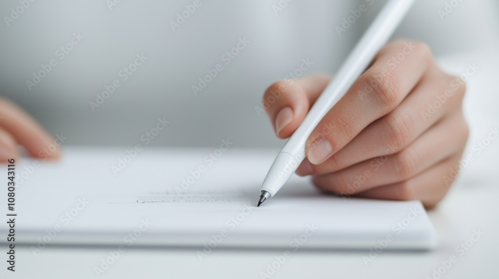 A close-up of a hand holding a pen, poised above a blank sheet of paper, ready to write or draw. A close-up of a hand holding a pen, poised above a blank sheet of paper, ready to write or draw.