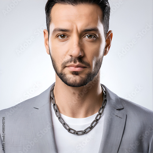 Man with chain isolated on the white photo