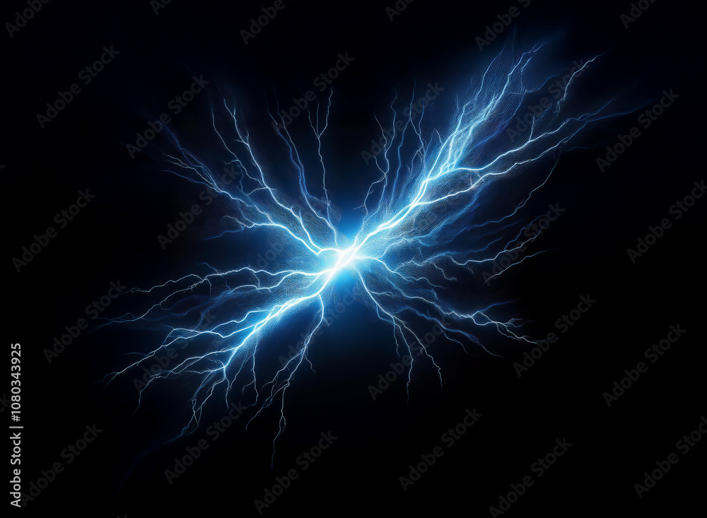 A blue electric spark, resembling a lightning bolt, bursts against a dark background. A blue electric spark, resembling a lightning bolt, bursts against a dark background.