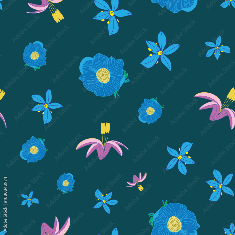Vibrant Exotic Flowers Seamless Pattern for textile and background design Vibrant Exotic Flowers Seamless Pattern for textile and background design