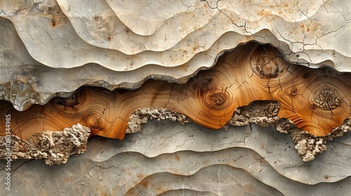 Fototapeta Naklejka Na Ścianę i Meble -  Abstract layered pattern of wood and stone with 3D effect.