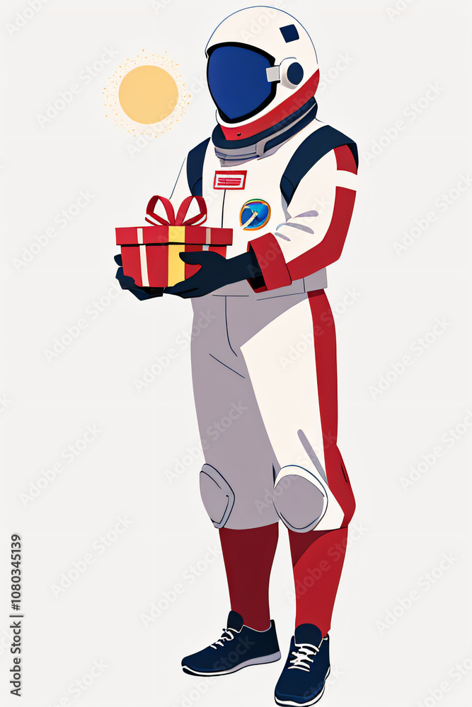 Christmas Astronaut with Gift in Minimal Flat Style Christmas Astronaut with Gift in Minimal Flat Style