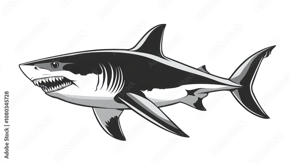 Fototapeta premium Isolated Shark Silhouette with Open Jaws, Swimming Underwater