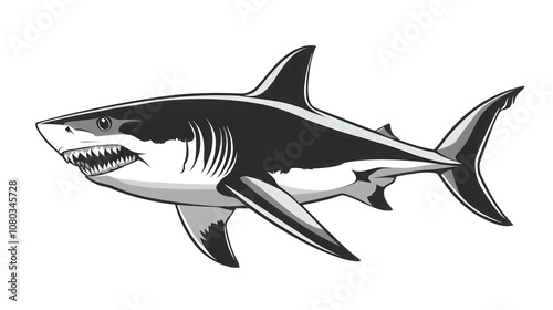 Isolated Shark Silhouette with Open Jaws, Swimming Underwater