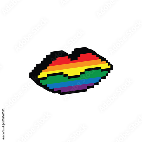 isometric pixel i love you heart Gay LGBT pride rainbow icon vector pixel art 8 bit