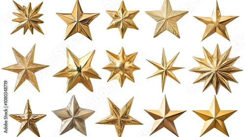 A Diverse Collection of Elegant Gold Stars Featuring Various Designs and Textures for Decorative and Crafting Projects