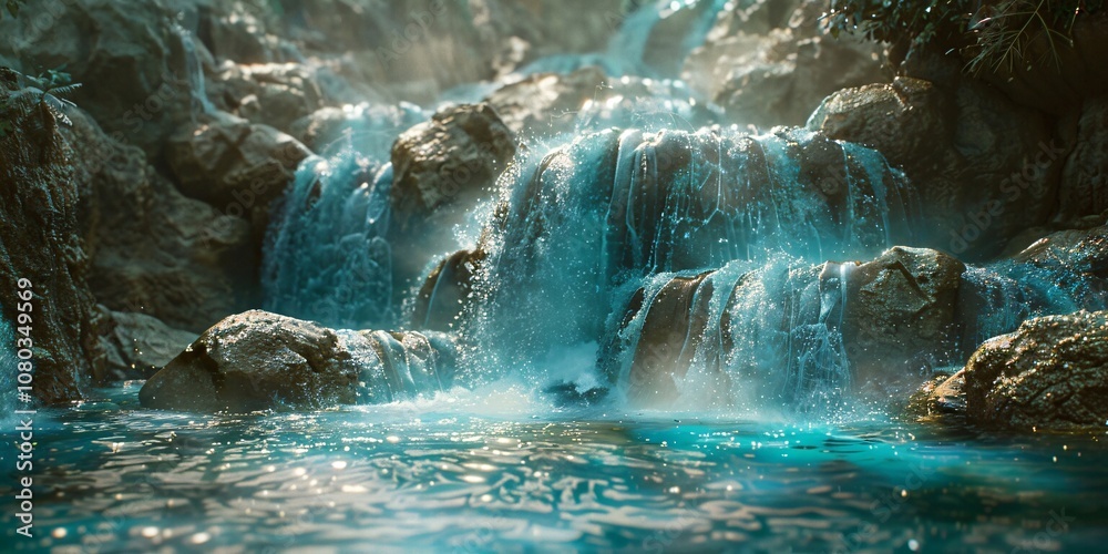Fototapeta premium The Glowing River Mystical Waters That Shine with Every Flow, Rivers of Light The Enchanted Waters That Glow, A Magical River Glowing Waters That Illuminate the Night