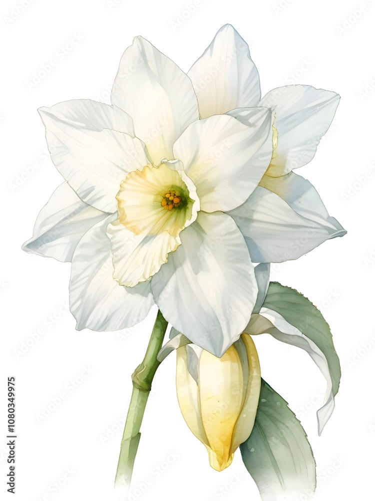 Obraz premium White Daffodil Watercolor Flower Nature Art