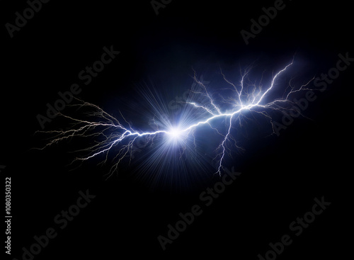 A single bolt of lightning streaks across a dark sky.