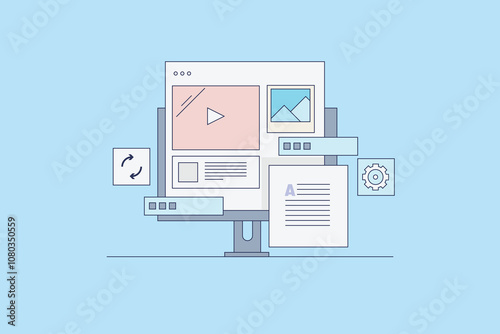 CMS software, Website CMS installation process on web server, Content management system software. Vector illustration concept.