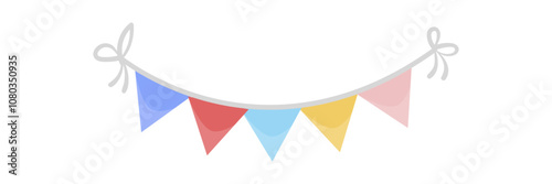 Free Download A string of colorful flags hangs, designed in a flat style, against a white background, representing celebration. Vector illustration - GFXLoad