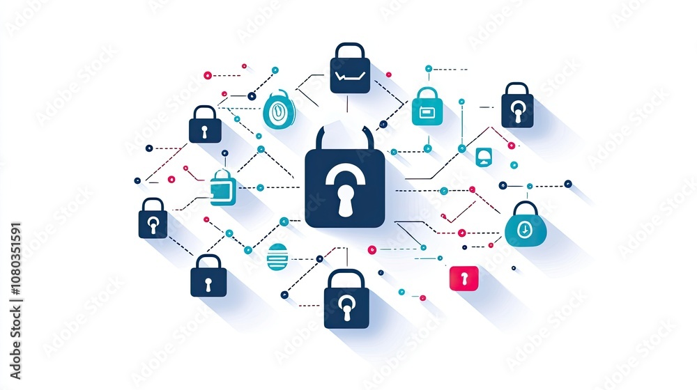 Digital Security Concept with Locks and Connected Lines Representing Cyber Protection, Privacy, and Online Safety in a Modern Networked Environment Digital Security Concept with Locks and Connected Lines Representing Cyber Protection, Privacy, and Online Safety in a Modern Networked Environment