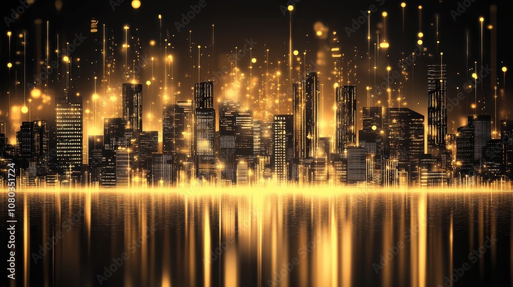 Golden City Skyline with Sparkling Lights Golden City Skyline with Sparkling Lights