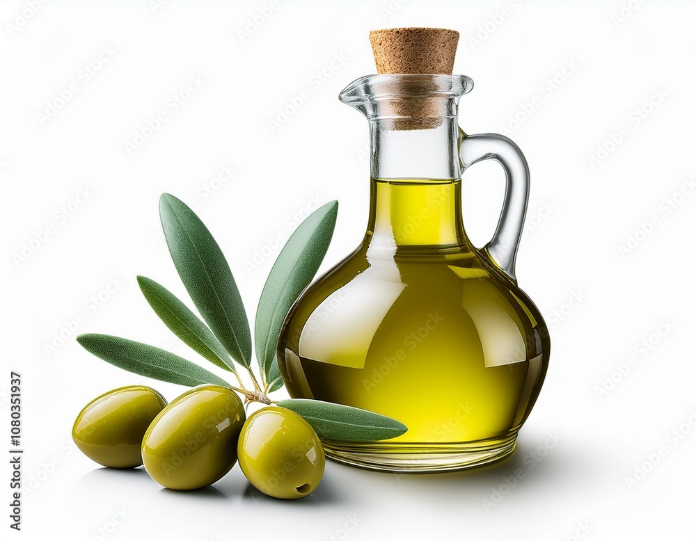 瓶に入ったオリーブオイルとグリーンオリーブの実と葉っぱ(Bottle of olive oil and green olives with leaves on white background.)
瓶に入ったオリーブオイルとグリーンオリーブの実と葉っぱ(Bottle of olive oil and green olives with leaves on white background.)