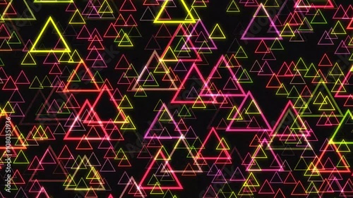 Abstract Pattern of Neon Triangles on Black Background