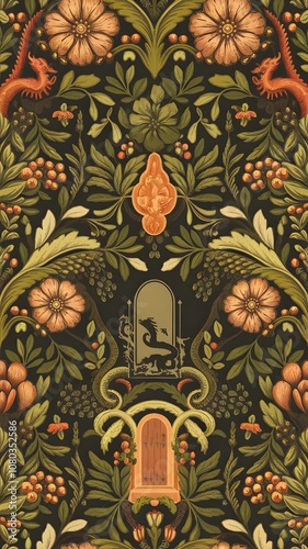 Victorian floral motifs. Vintage flower pattern seamless background wallpaper 